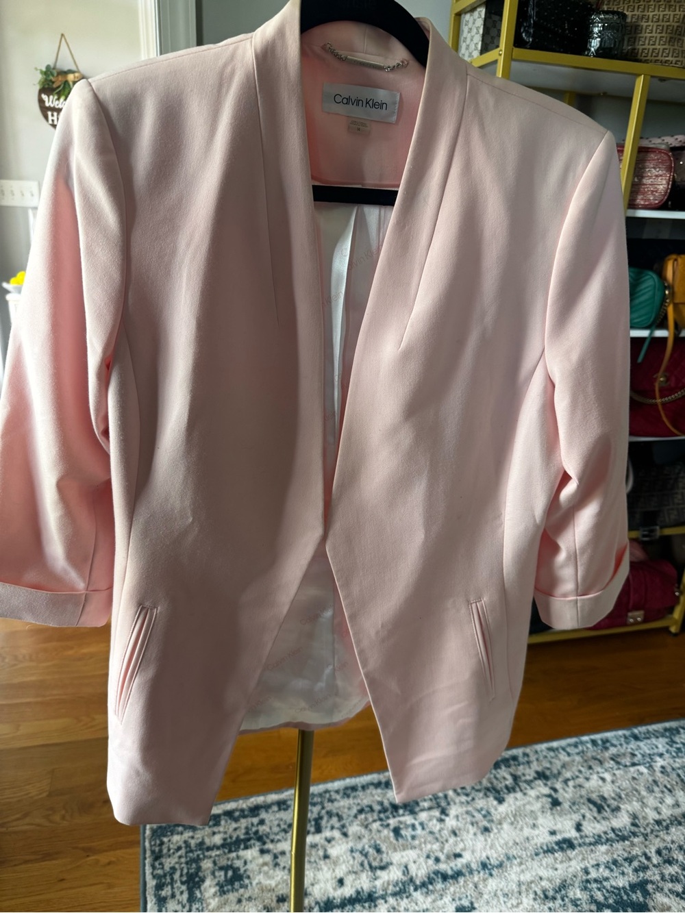 Calvin Klein Blush Pink Open Front 3/4 Sleeve Blazer Jacket